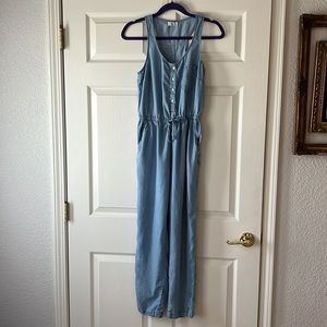 Japna Lyocell Chambray Racerback‎ Tank Jumpsuit, Size M
